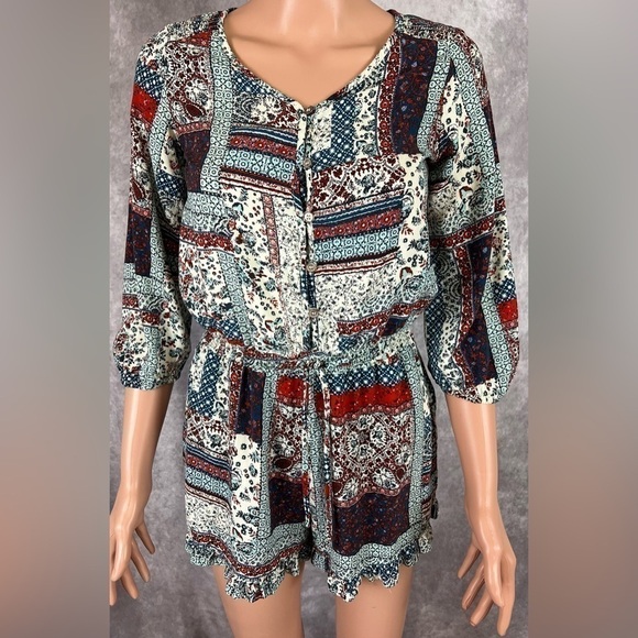 Mossimo Patchwork Print Cute Romper, w/Ruffled Hem. Sz XS - Picture 2 of 8